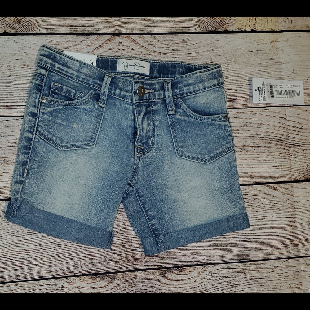 Denim shorts.
